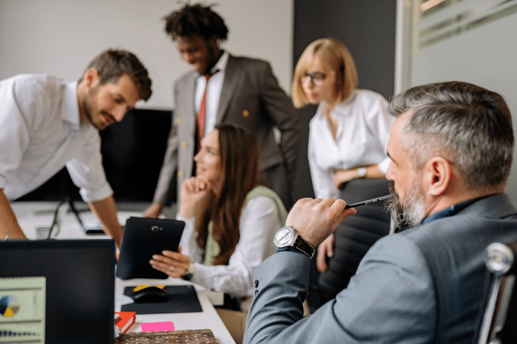 People having a meeting in the room