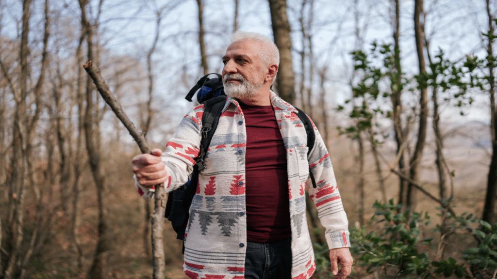 A man hiking by himself