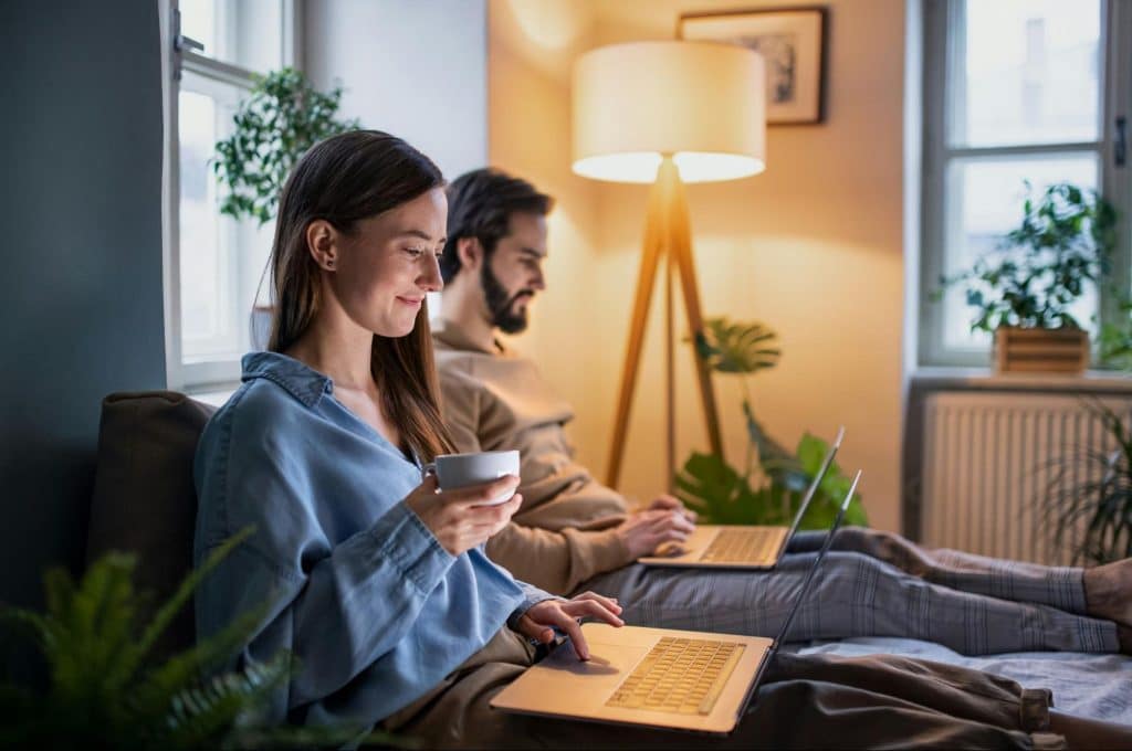 A man and woman working
