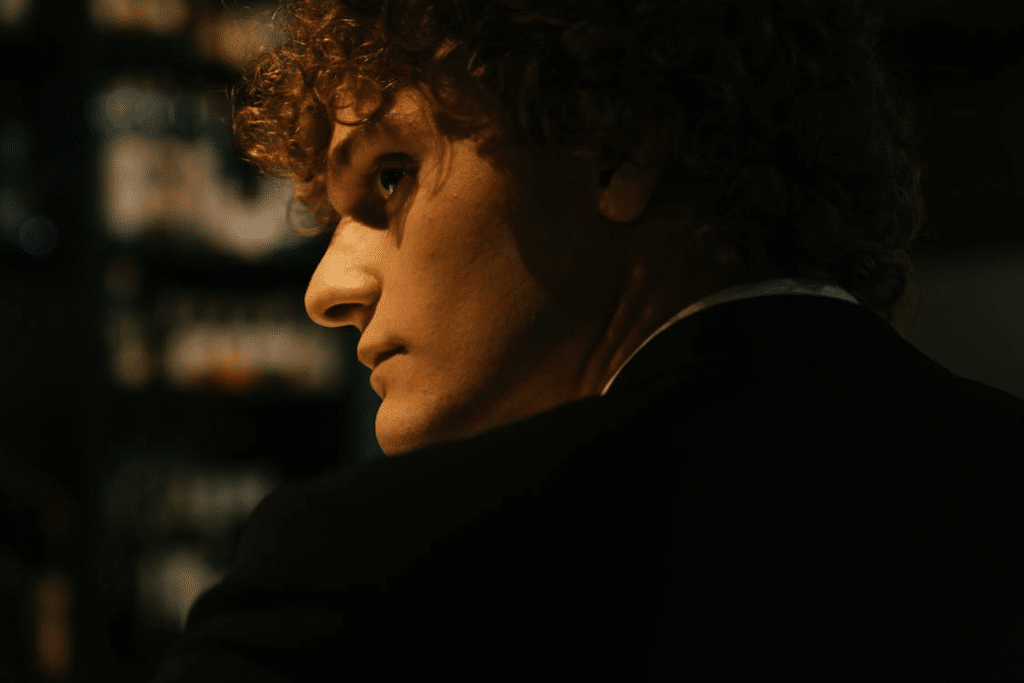 A man looking at the side