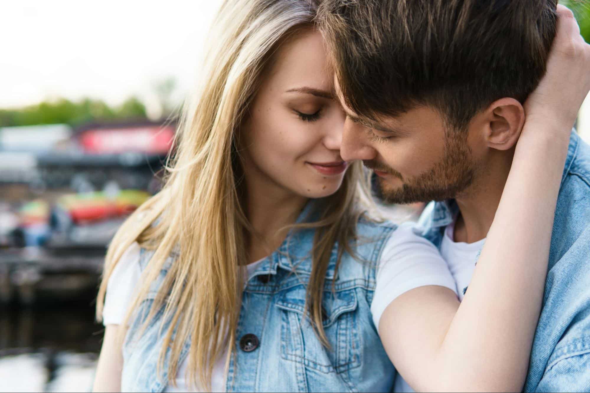 A man and woman being sweet