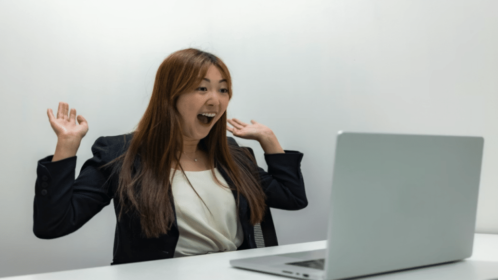 A woman excited about something at work