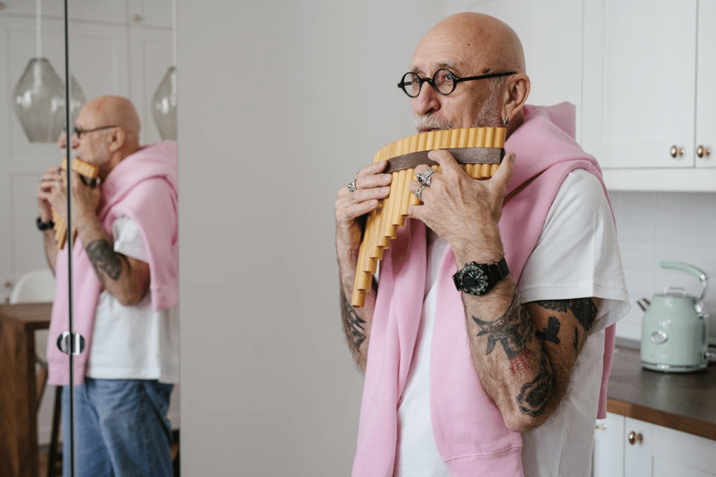 A man playing pan flute