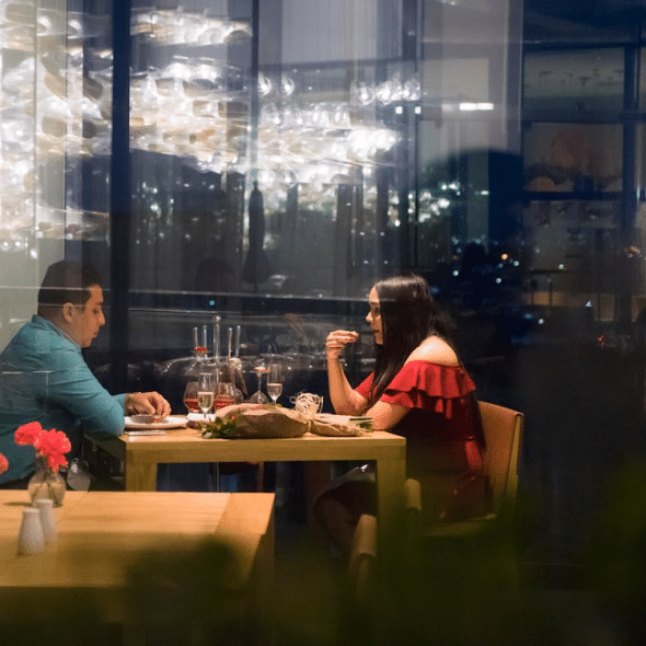 Man and woman having a date in a restaurant