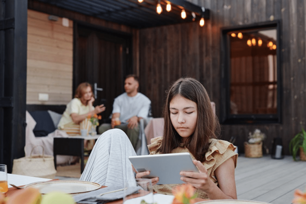 A girl using an ipad