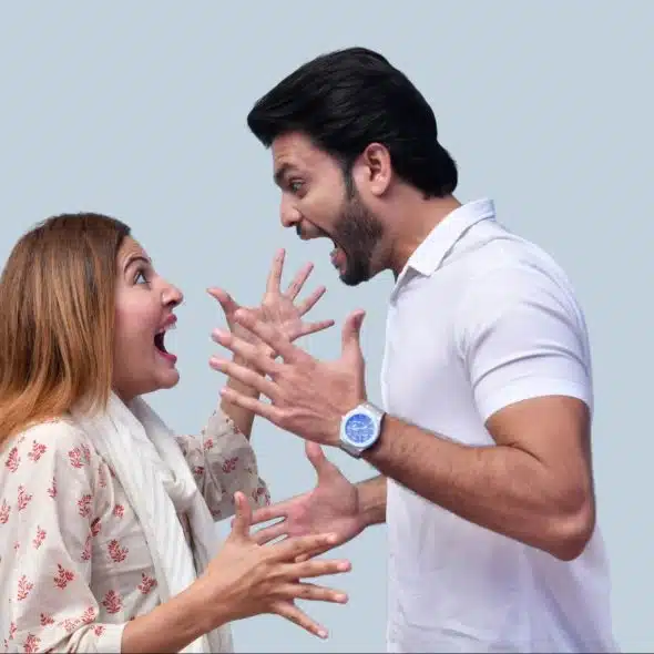 A man and woman arguing