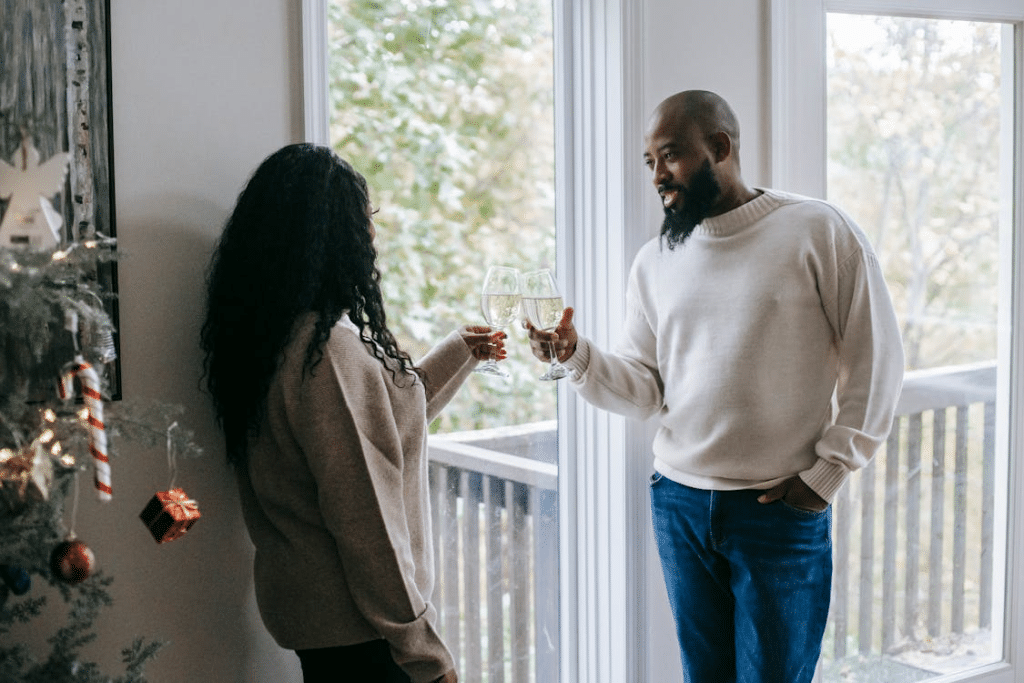 A couple sharing champagne