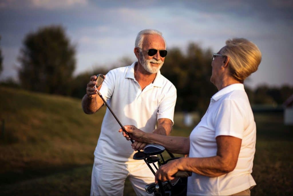 A man and woman talking