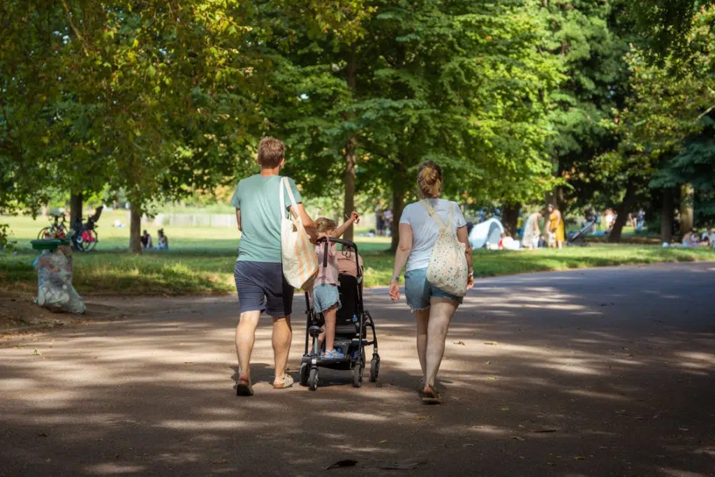 A family strolling at the park