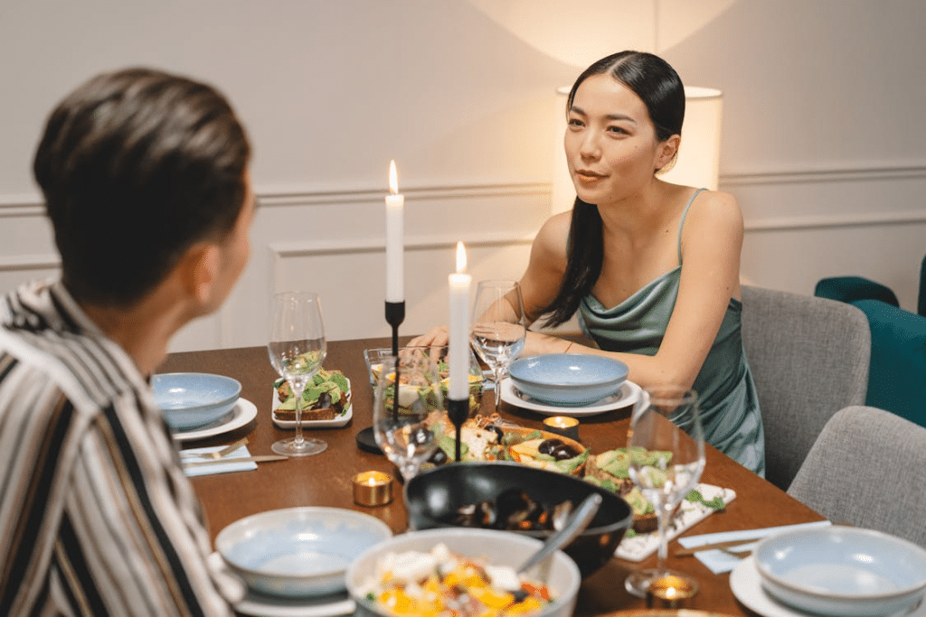 Man and woman having a date in a restaurant