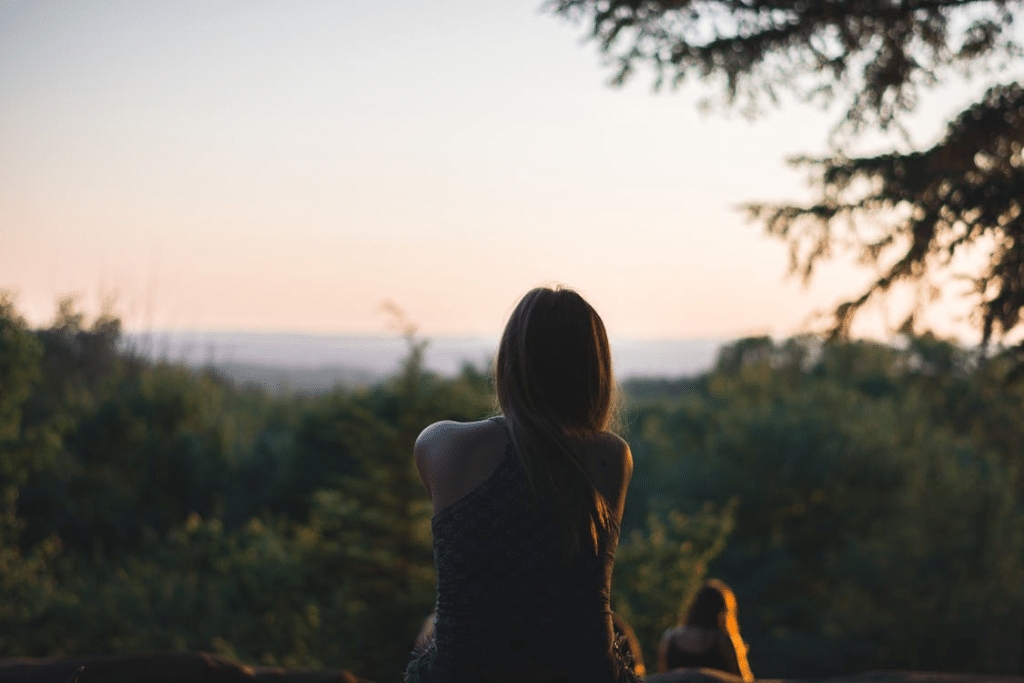 A woman sitting alone