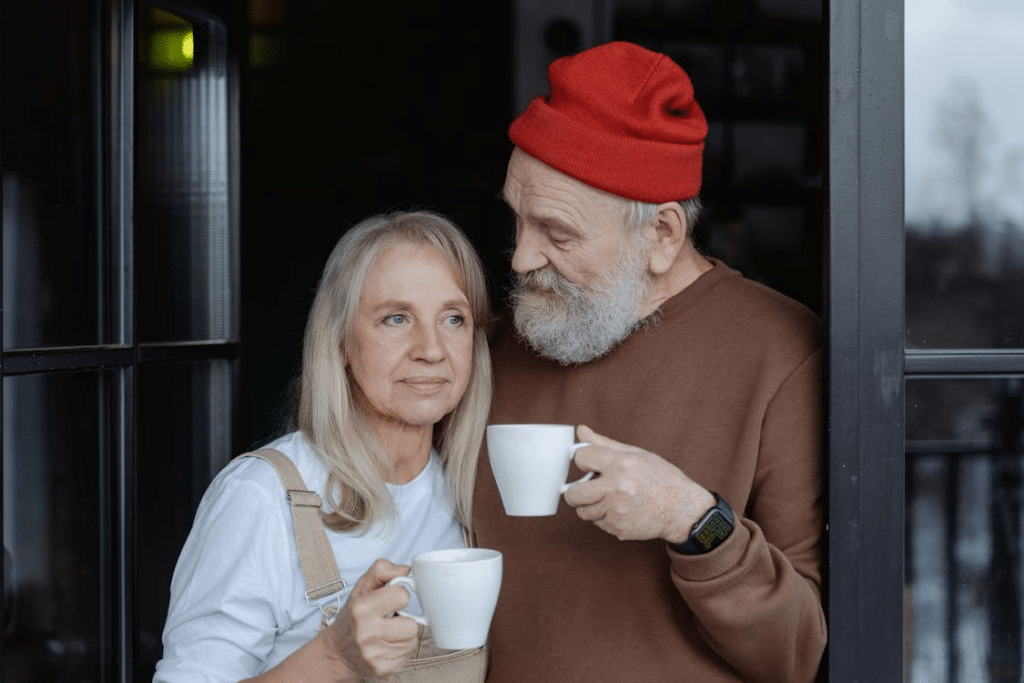 A couple having a coffee