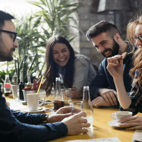 Coworkers socializing at lunch