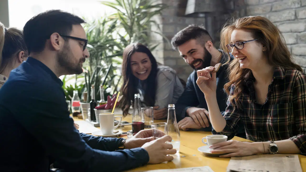 Coworkers socializing at lunch