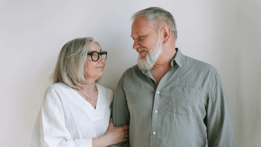 A couple looking at each other at home