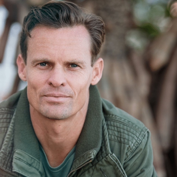 A man in green jacket