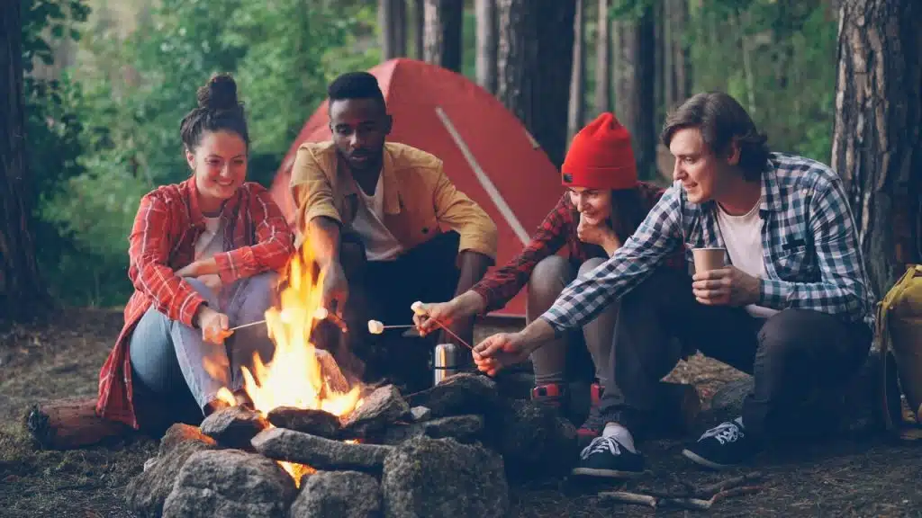 Friends camping together