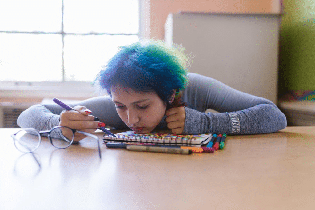 A Sad Woman with Colorful Hair