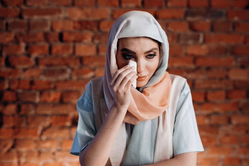 A woman crying