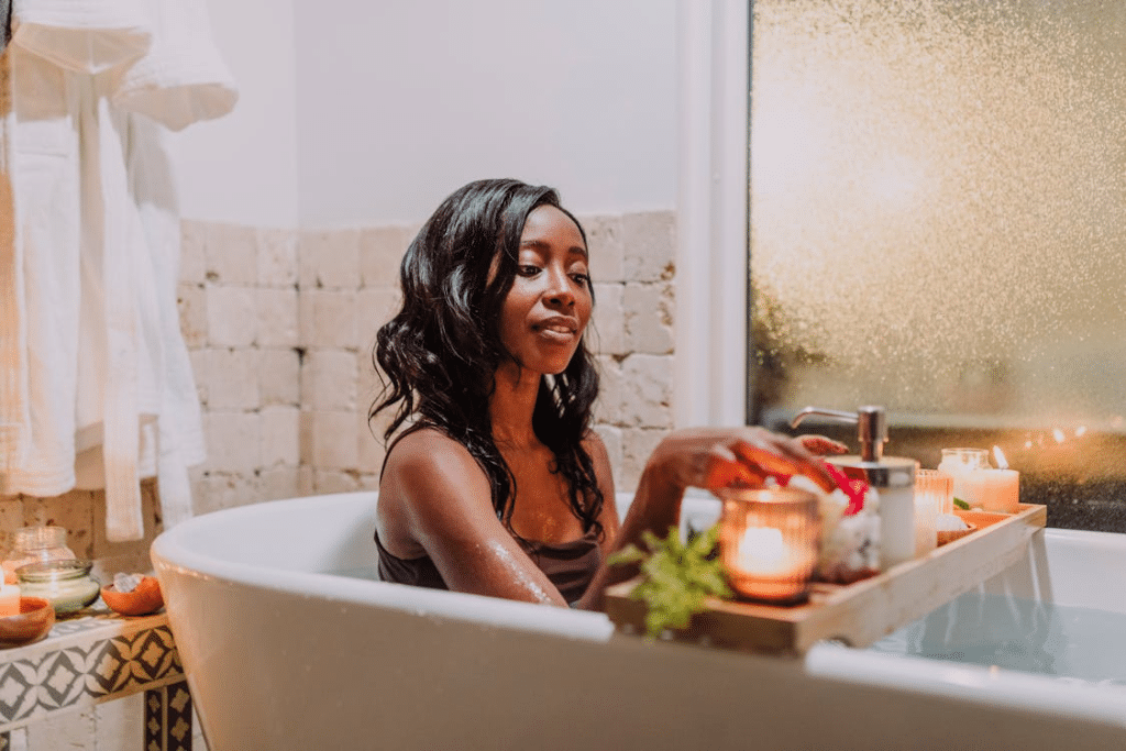 A woman in a bathtub