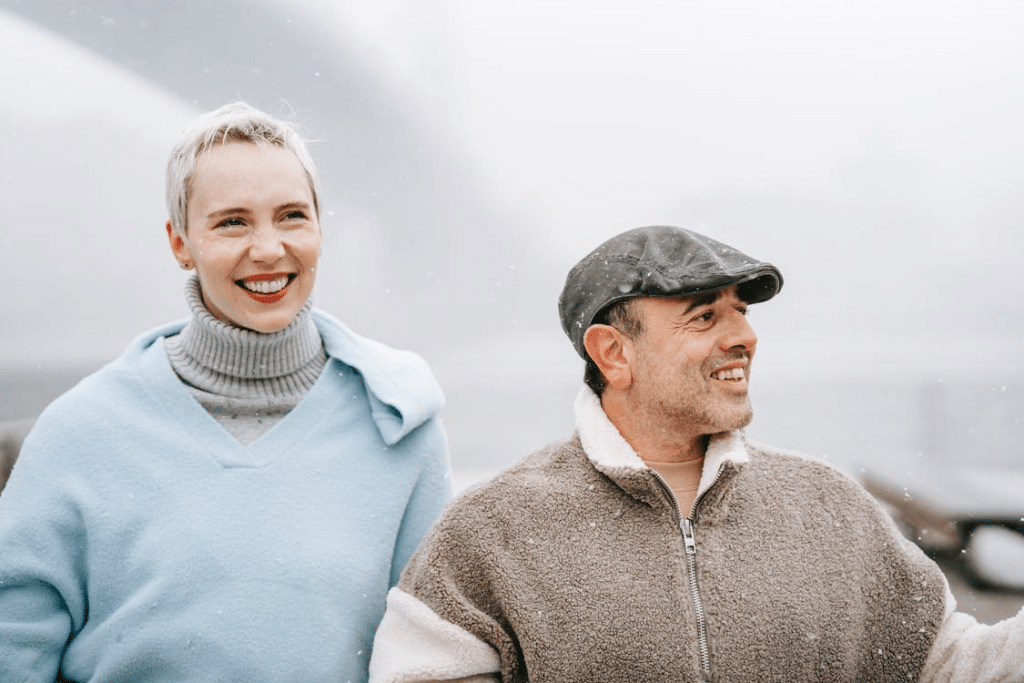 A couple in a foggy weather