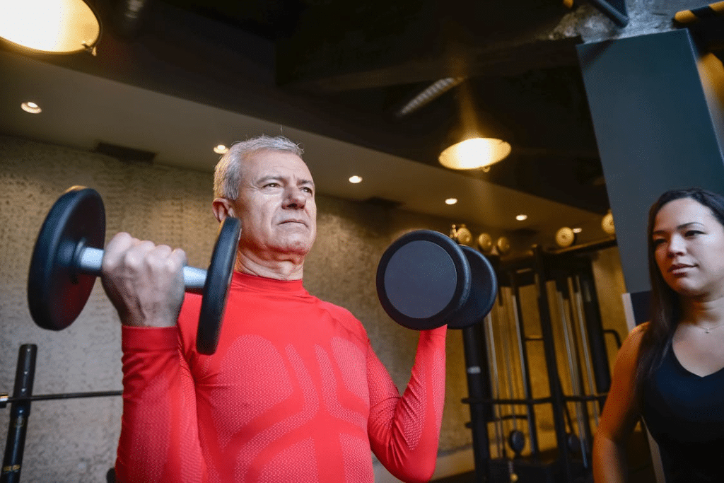 A man lifting dumbbells