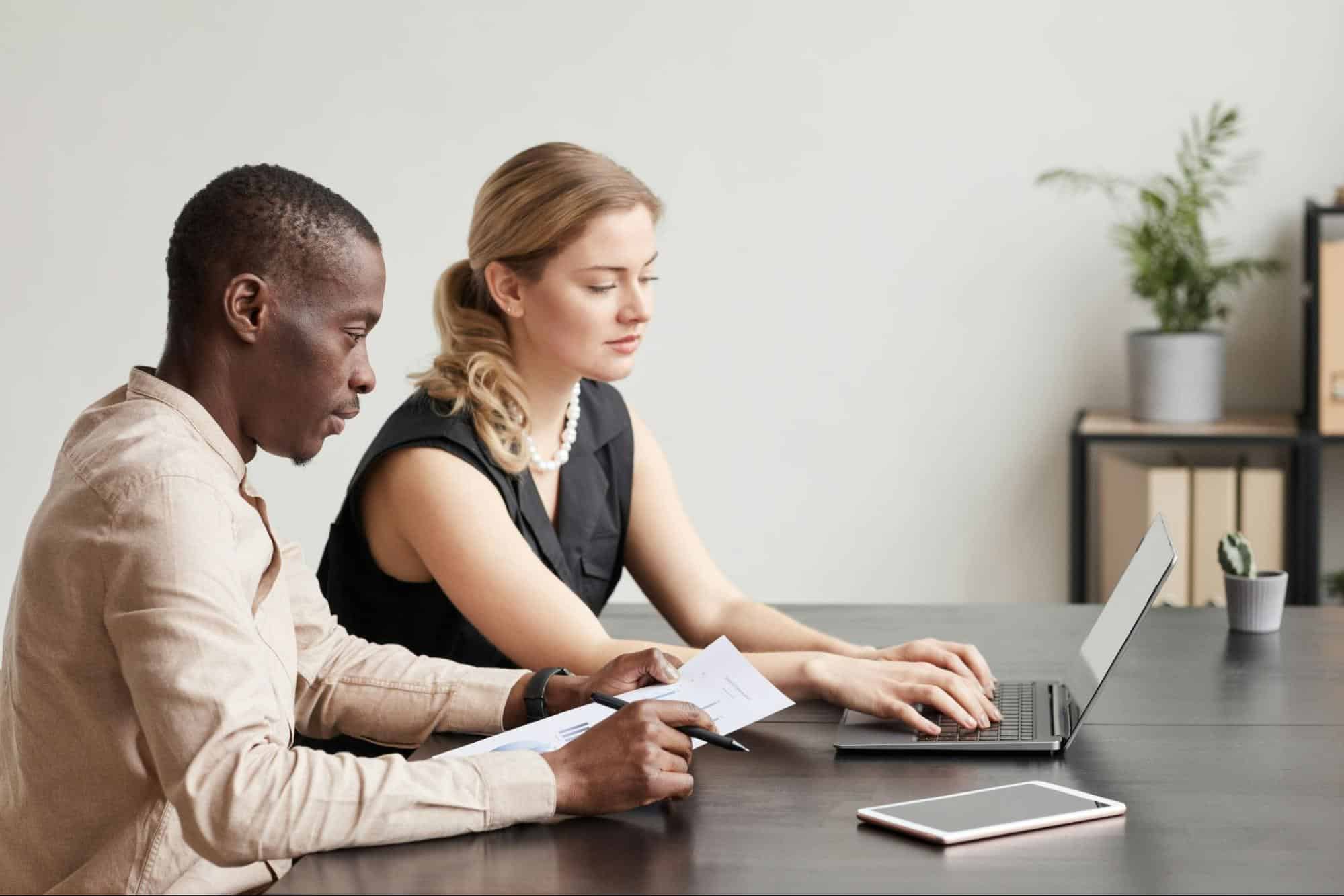 A man and woman talking