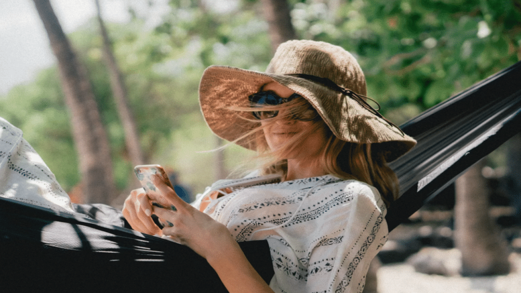 A woman relaxing on a hammock