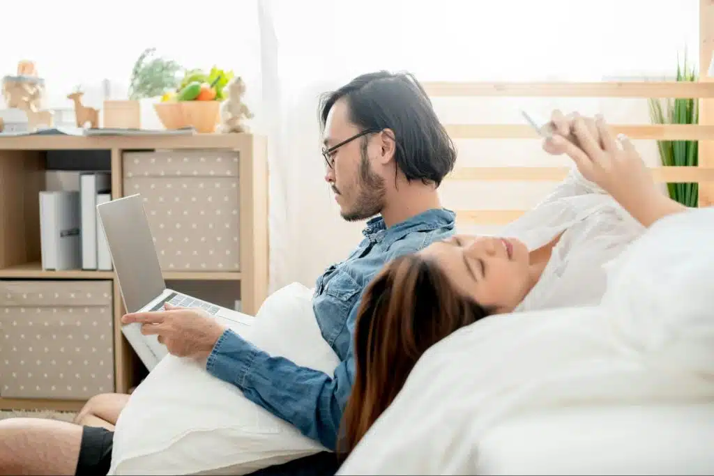 A man and woman not talking