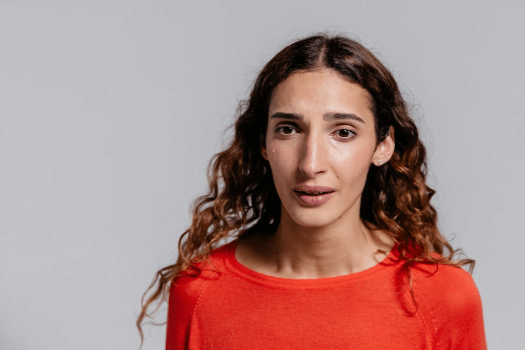 A woman crying