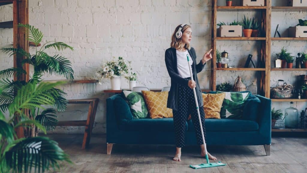 A woman cleaning by herself