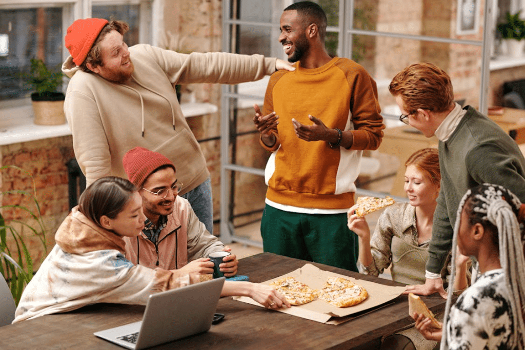 A group of people laughing