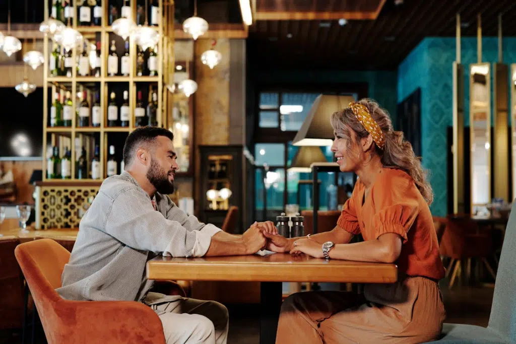 Man and woman having a date in a restaurant