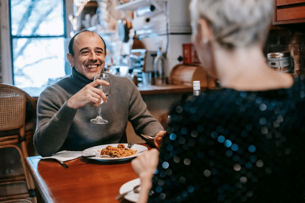 Man and woman having a date in a restaurant