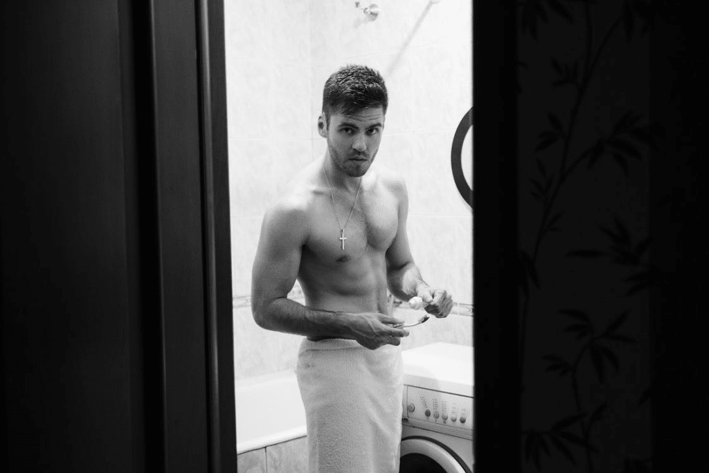 A man in a bathroom