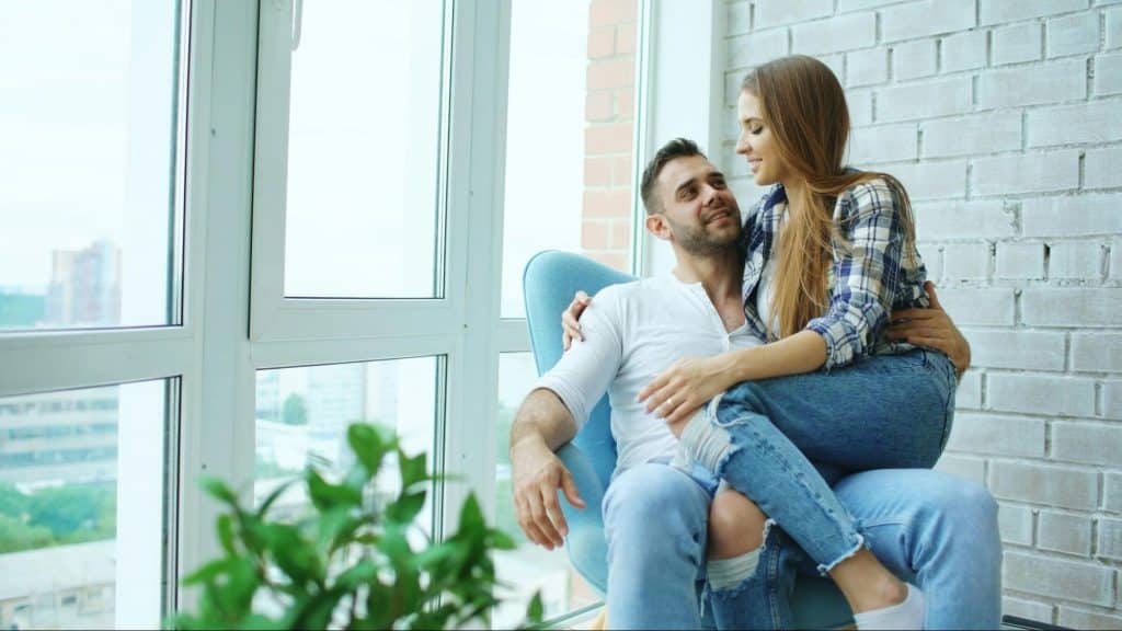 A man and woman talking