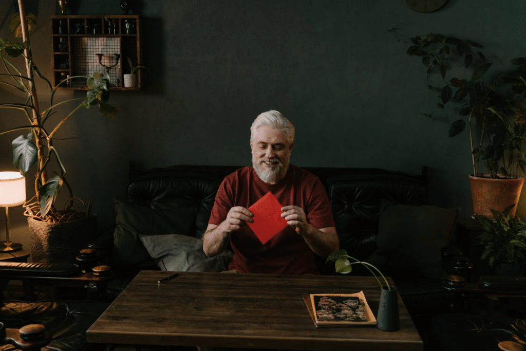 An Older Man Holding a Red Envelope