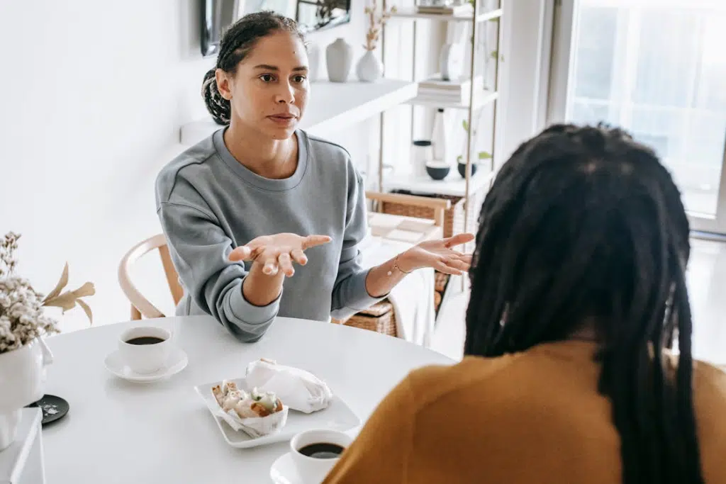 A couple arguing at the table