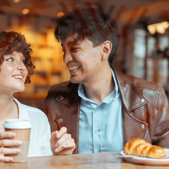 A couple in a coffee shop