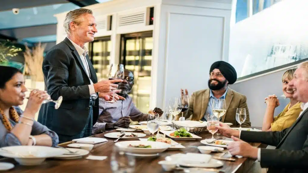 Business people dining together