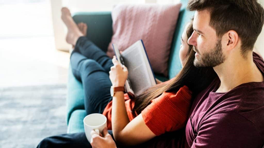 A couple spending the weekend together at home.