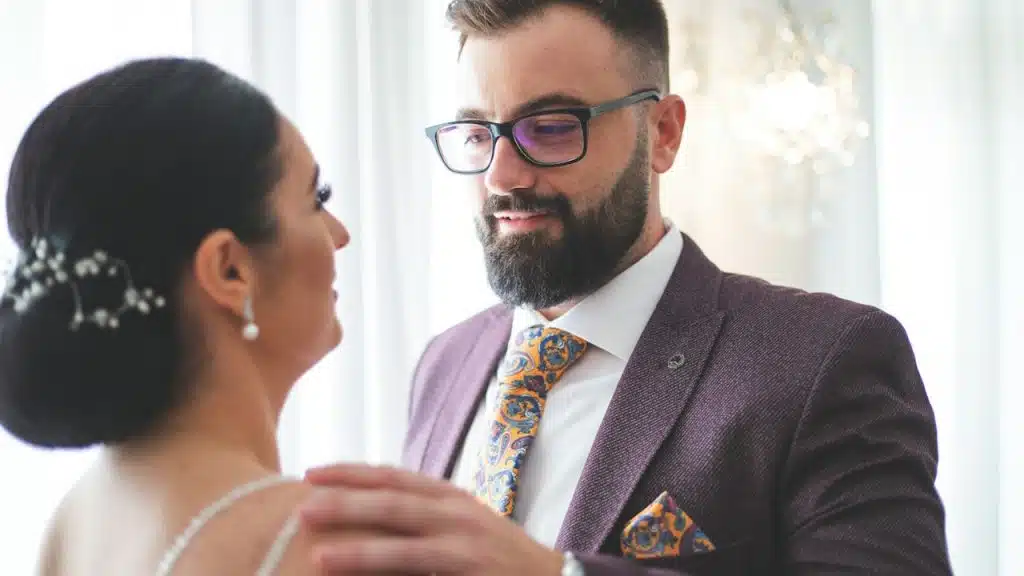 A man complementing his beautiful wife.