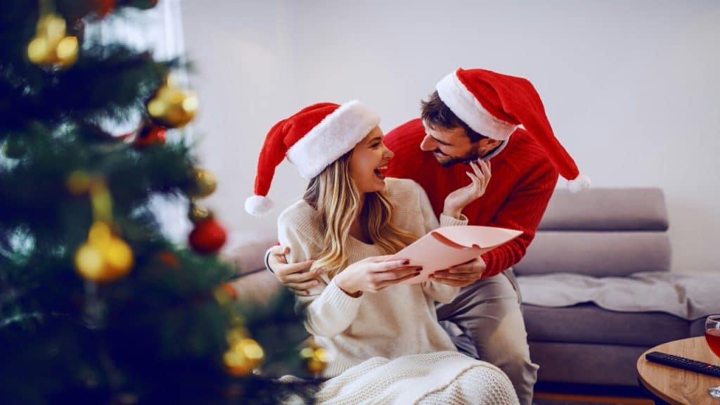 A couple celebrating Christmas together