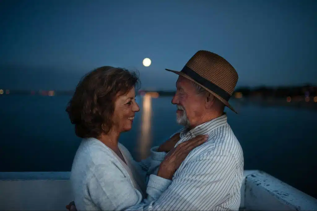 A man and woman being romantic