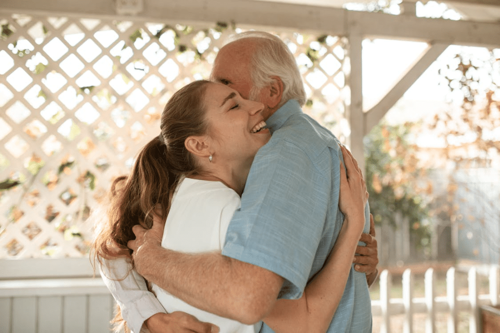 A man and a woman hugging each other