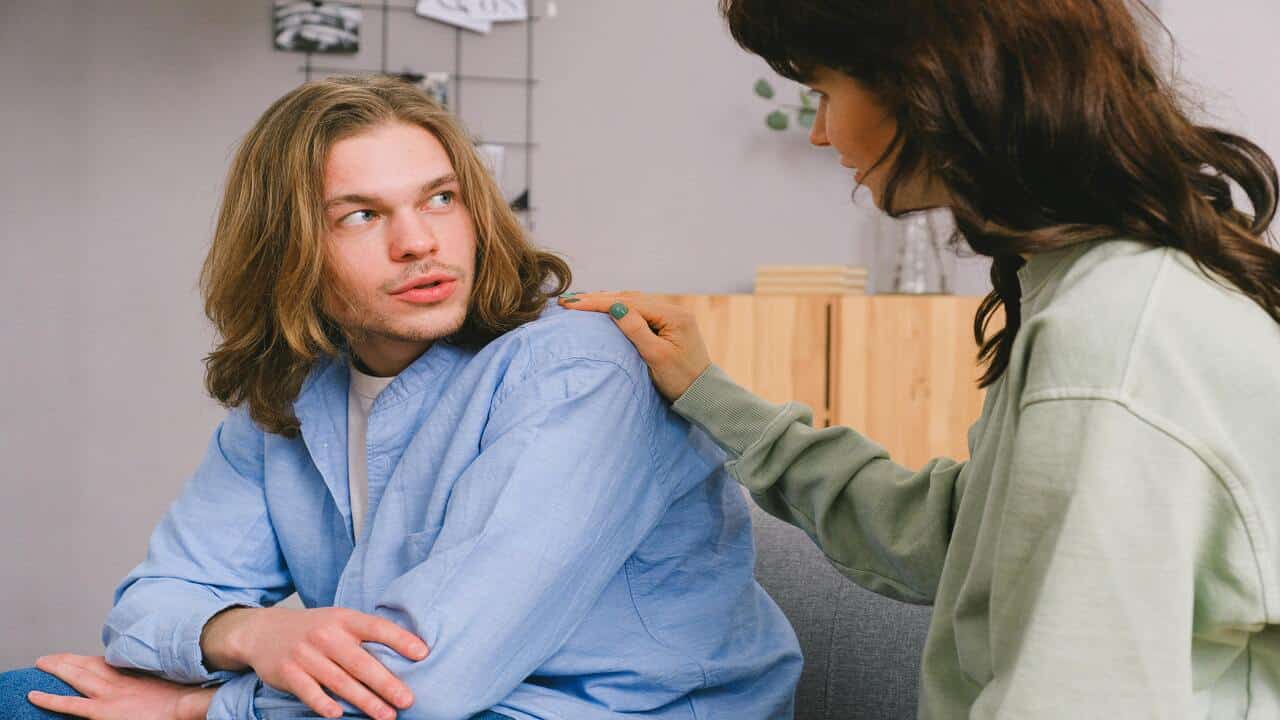 A couple talking calmly