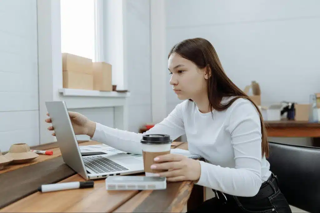 A woman working