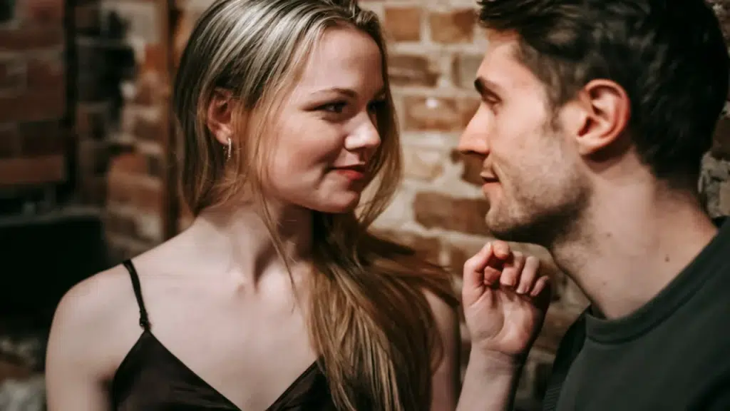 A couple flirting during their date
