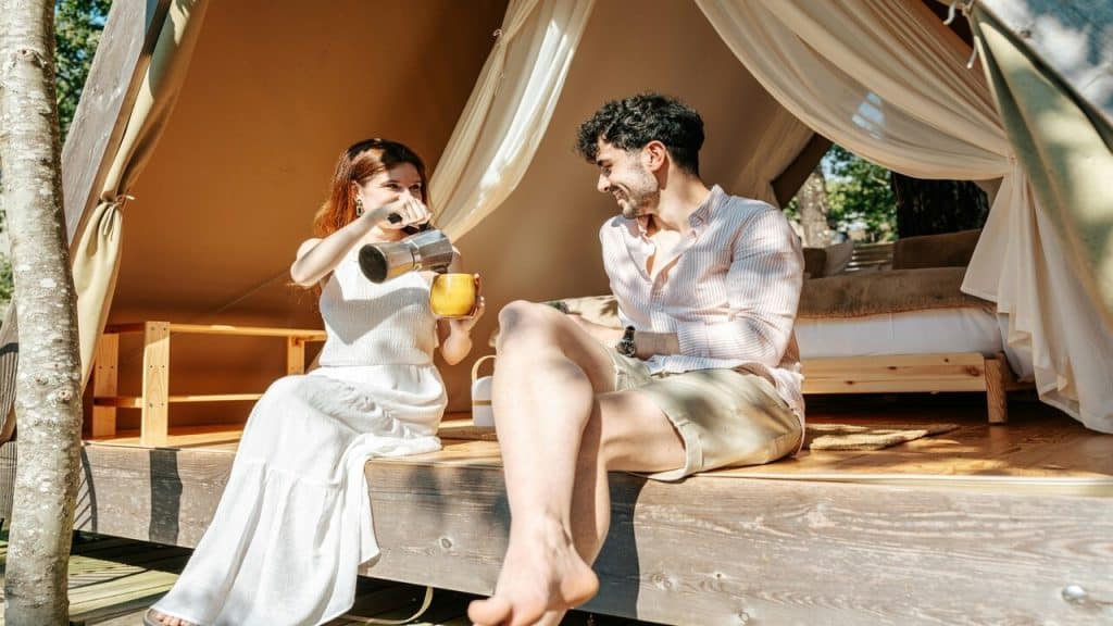 A couple glamping