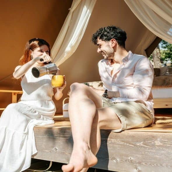 A couple glamping